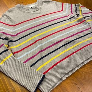 La Ligne Grey Crewneck Sweater Rainbow Stripes 2X